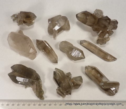 10 smoky quartz specimens