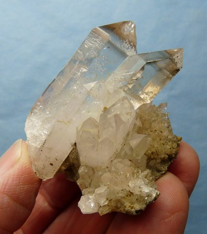 Quartz crystal group with unusual termination facets