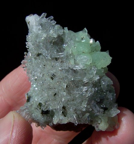 Quartz, prehnite, epidote and analcime crystals on basalt matrix