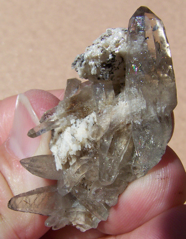Gemmy quartz crystals and feldspar with black tourmaline crystals