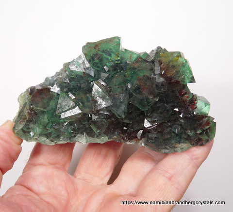 Green fluorite crystals with pyrite and hematite inclusions