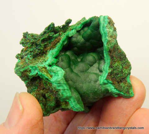 Exposed cavities of botryoidal malachite