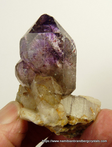 Double terminated amethyst quartz semi-sceptre with threadlike inclusions